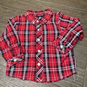 Only Kids Baby Toddler Boy Plaid Long Sleeve Button Up Shirt Top 3T in Red